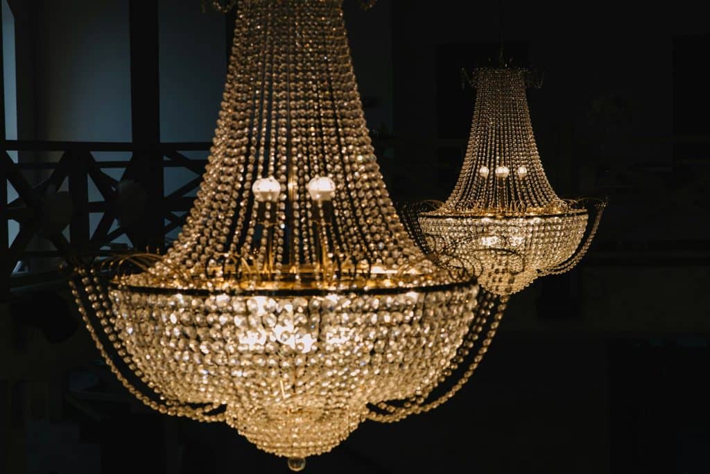 Elegant crystal chandelier in luxury restaurant for safe professional chandelier cleaning